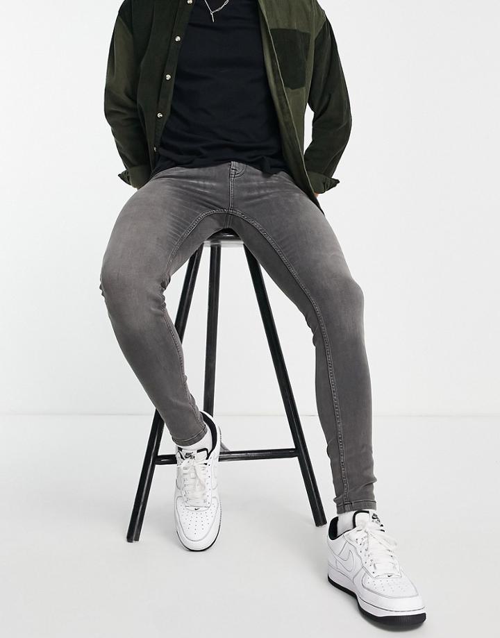 Topman Essential Super Spray On Jeans In Washed Black