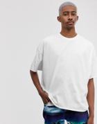 Asos Design Organic Heavyweight Oversized Crew Neck T-shirt With Raw Edges In White - White