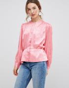 Mbym Satin Button Front Blouse - Pink