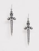 Asos Design Earrings In Ornate Sword Design In Silver Tone