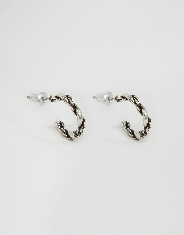 Asos Textured Hoop Earrings In Burnished Silver - Silver