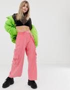 The Ragged Priest Wide Leg Combat Pants In Jumbo Cord - Pink