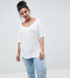 Asos Design Curve T-shirt With Drapey Batwing Sleeve In White - White