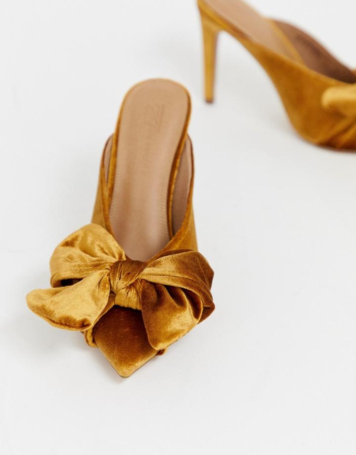 Asos Design Poppy Pointed High Heel Mules With Bow - Yellow