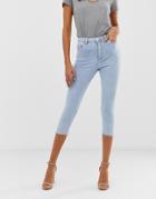 Asos Design Ridley High Waist Cropped Skinny Jeans In Light Wash Blue - Blue