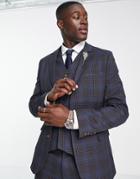 Asos Design Super Skinny Suit Jacket In Dark Navy And Rust Check