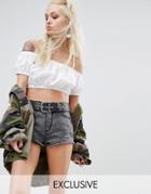 Milk It Vintage Off The Shoulder Crop Top In Broderie - White