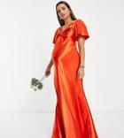 Little Mistress Maternity Bridesmaid Tea Dress In Sunset Orange