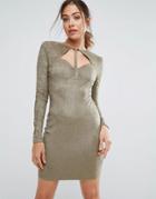 Ax Paris Khaki Suede Strappy Bodycon Dress - Green