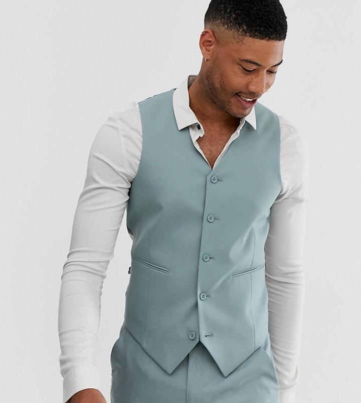 Asos Design Tall Wedding Skinny Suit Vest In Pastel Blue - Blue