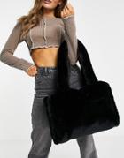 Asos Design Faux Fur Tote Bag In Black