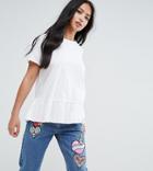 Asos Petite Ruffle Hem T-shirt - White