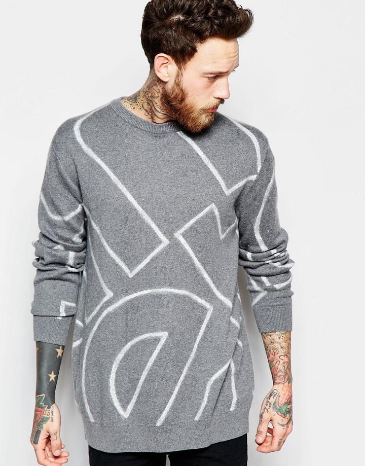 Weekday Bleach Jacquard Crew Sweater Kind Placement Print In Gray - Gray