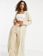 Missguided Longline Cardi With Pockets In Cream-white