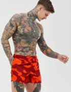 Asos Design Swim Shorts In Red And Orange Cow Print Short Length - Multi