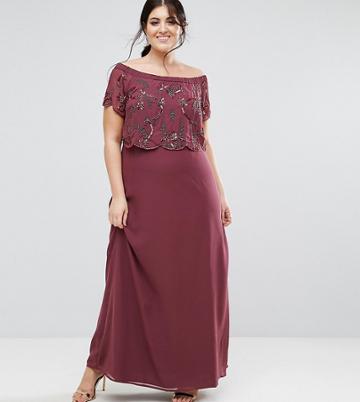 Lovedrobe Luxe Bardot Embellished Maxi Dress - Purple