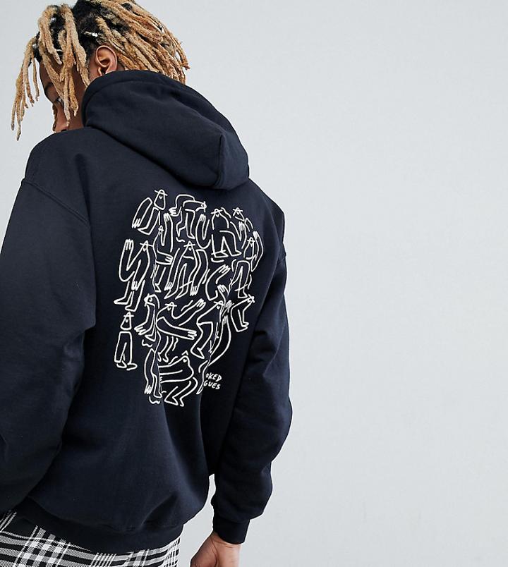 Crooked Tongues X Lucas Beaufort Hoodie With Abstract Line Drawing In Black - Black
