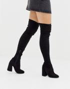 Asos Design Korey Heeled Thigh High Boots In Black - Black