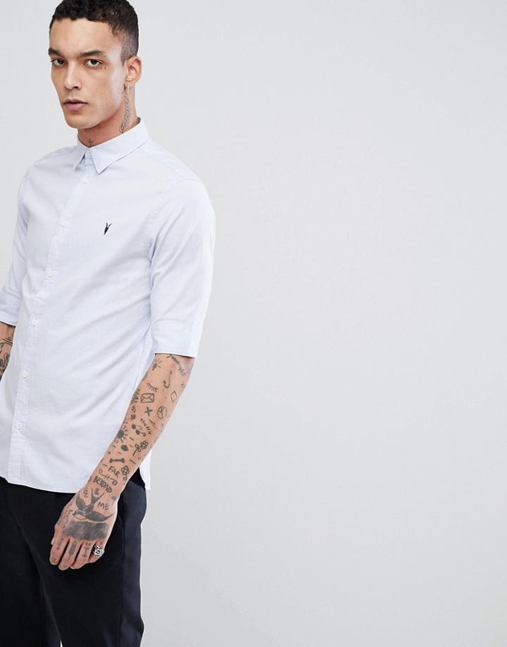 Allsaints Short Sleeve Shirt In Poplin - Blue