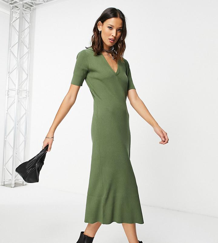 Reclaimed Vintage Inspired Knitted Midi Dress In Soft Khaki-green