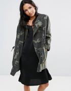 Parka London Ester Asymmetric Camo Jacket - Green