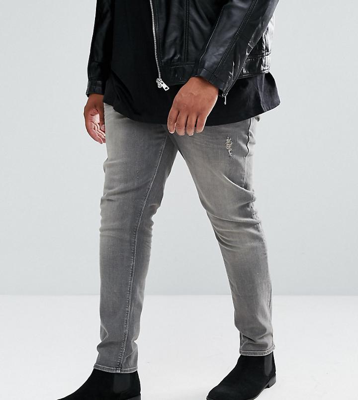 Asos Plus Skinny Jeans In Dark Gray With Abrasions - Gray
