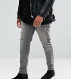 Asos Plus Skinny Jeans In Dark Gray With Abrasions - Gray