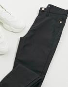 River Island High Rise Waxed Skinny Jeans In Black