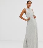 Maya Tall Allover Stripe Embellished Trophy Maxi Dress In Soft Gray
