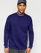 Asos Oversized Sweatshirt With Stripe Turtleneck In Blue - Navy