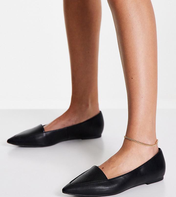 Asos Design Wide Fit Louisa Loafer Ballet Flats In Black