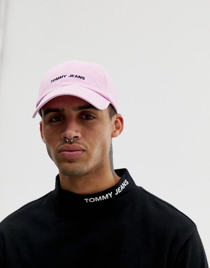 Tommy Jeans Logo Baseball Cap In Light Pink - Pink