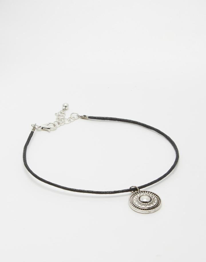 Asos Anklet With Coin Charm In Silver - Burnished Rhodium