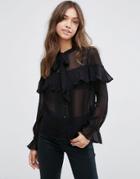 Asos Ultimate Pussy Bow Ruffle Blouse - Black