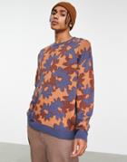 Asos Design Oversized Sweater With Small Floral Jacquard-multi