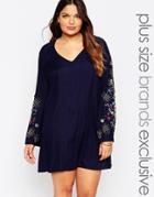 Truly You Embellished Bell Sleeve Swing Dress - Navy
