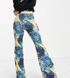 I Saw It First Exclusive Flared Mesh Pants In Graphic Print - Part Of A Set-multi