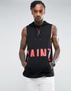 Asos Lightweight Printed Sleeveless Hoodie - Black