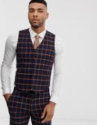 Asos Design Wedding Skinny Suit Vest In Navy Windowpane Check