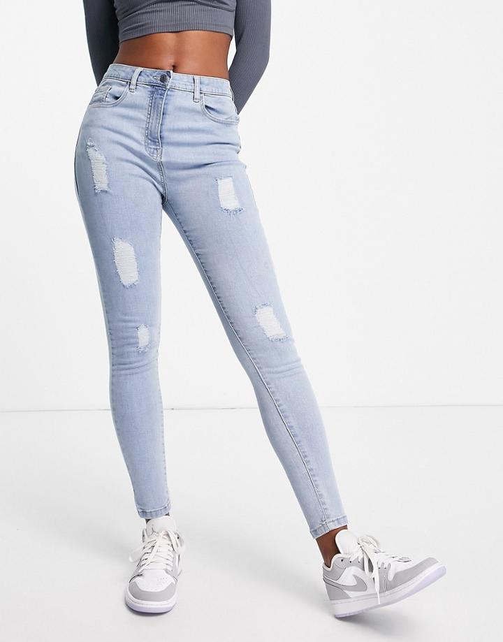 Parisian Distressed Skinny Jeans In Light Blue