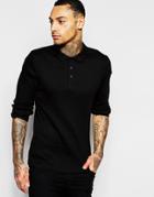 Asos Long Sleeve Extreme Muscle Jersey Ribbed Polo In Black - Black