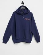 Asos Actual Oversized Hoodie With Printed Logo In Navy