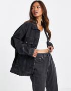 Mango Denim Jacket In Black