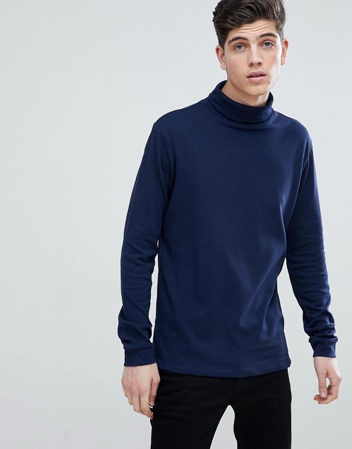 Mango Man Roll Neck Sweater In Navy - Navy