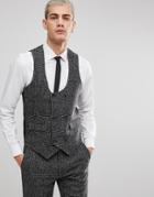 Asos Slim Vest In Moons Wool Rich Monochrome Check - Black