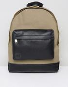 Mi-pac Canvas Tumbled Backpack In Khaki & Black - Green