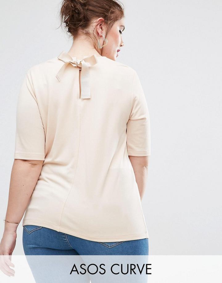 Asos Curve Top In Ponte With Contrast Tie Back - Pink