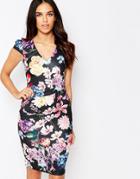 Jessica Wright Abi Floral Pencil Dress With Ruched Waist - Blue Floral