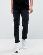 Asos Skinny Jeans In Black Biker With Heavy Rips - Black