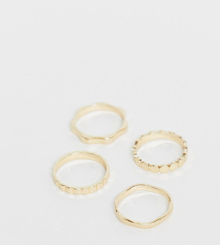 Asos Design Curve Pack Of 4 Rings In Mixed Texture Designs In Gold Tone